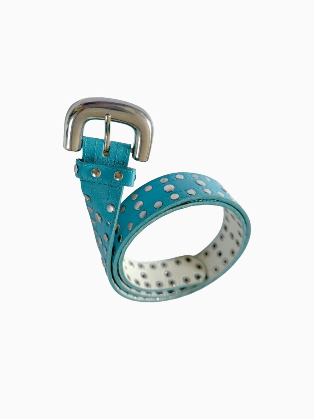 Vtg 80s Turquoise Studded Leather Belt Sm Western Silver Buckle Coastal Cowgirl